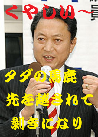 鳩山由紀夫:タダの馬鹿 先を越されて ムキになり「くやしい〜」 鳩山由紀夫:タダの馬鹿 先を越されて ムキになり「くやしい〜」